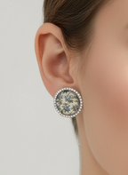 Printed summer breeze round earrings - Blue white