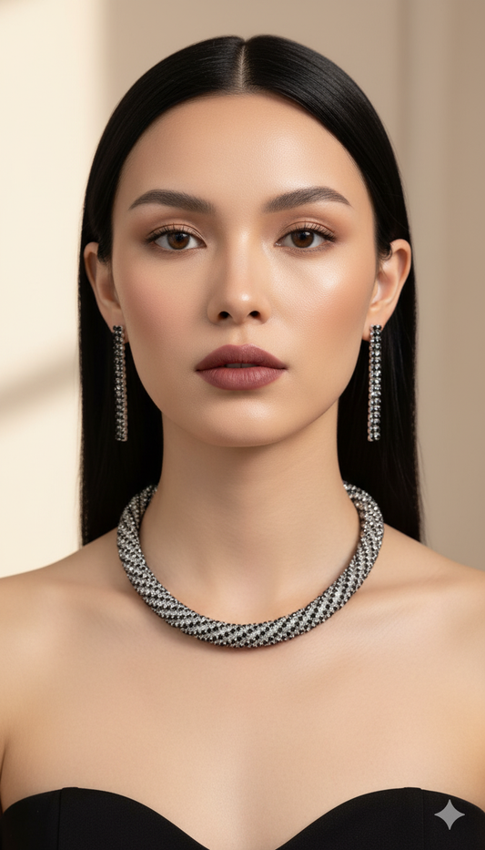 Glimmer neckpiece with earrings - Black