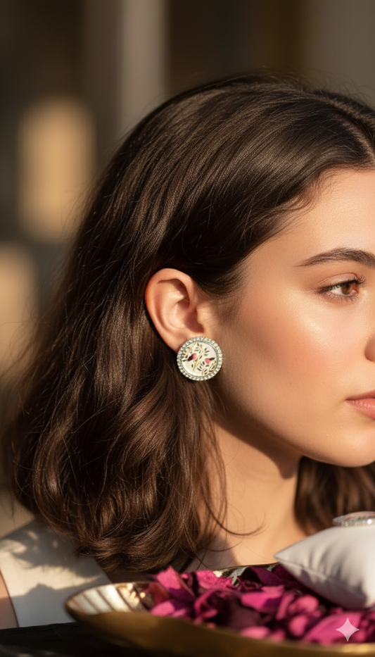 Summer bedazzled round earring - Floral