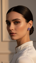 Printed summer breeze round earrings - Purple Black