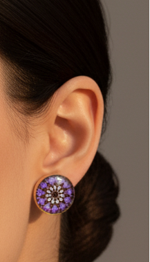 Printed summer breeze round earrings - Purple Black