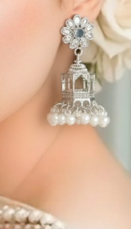 Floral Cage jhumki- silver