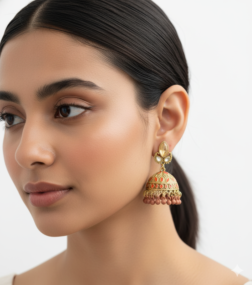 Paisley designed jhumki - Orange