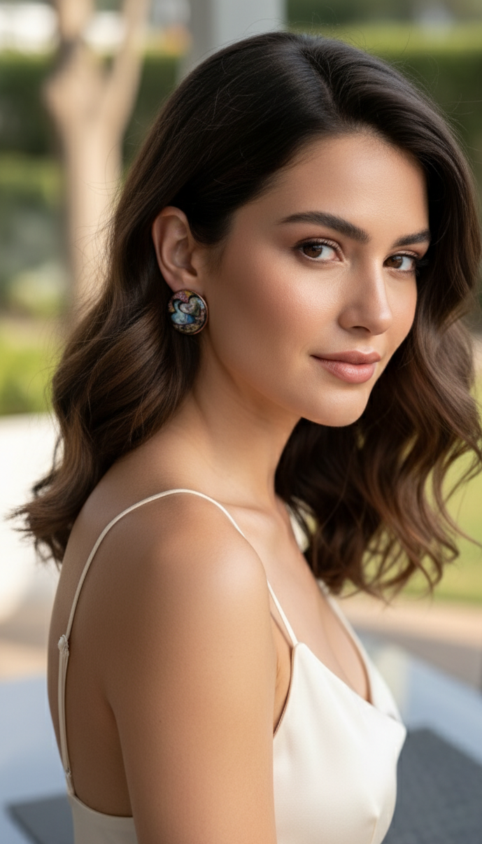 Printed Summer breeze round earrings - Heart