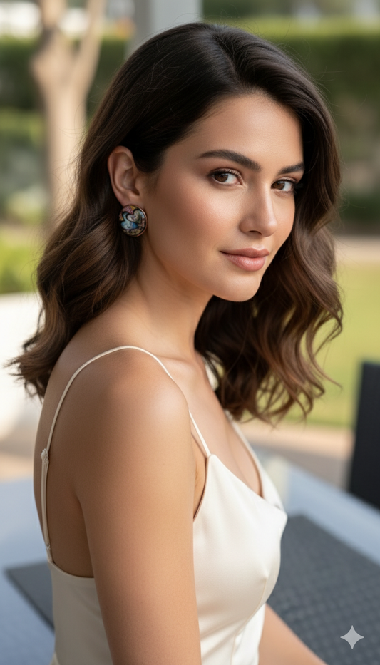 Printed Summer breeze round earrings - Heart