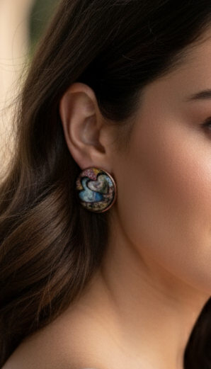 Printed Summer breeze round earrings - Heart