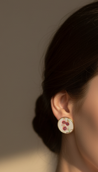 Printed summer breeze round earrings - pink floral