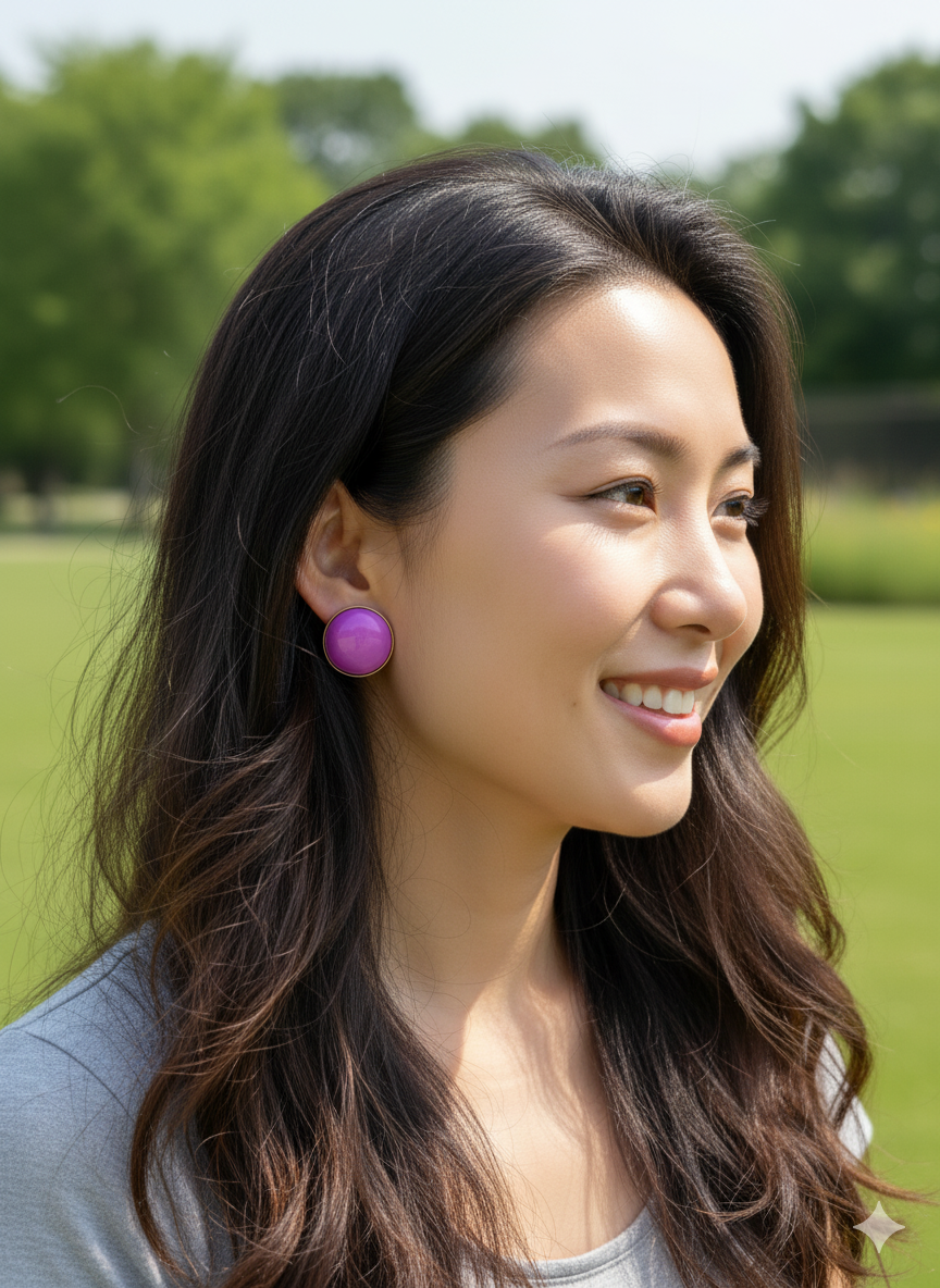 Plain summer breeze round earrings - Purple