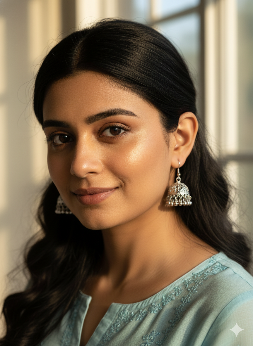 Tania Silver Jhumki (Sliver beads)