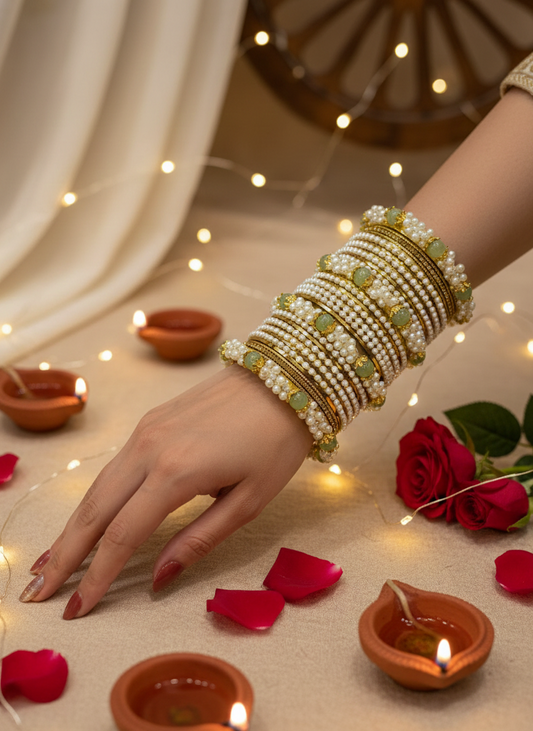 Pearl Gold set with muskan moti- sea green