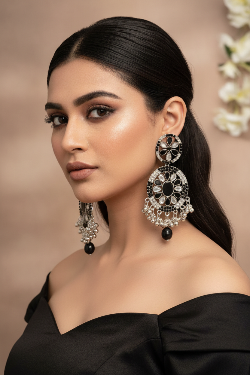 Fatima earring black and silver(Sheharbano)