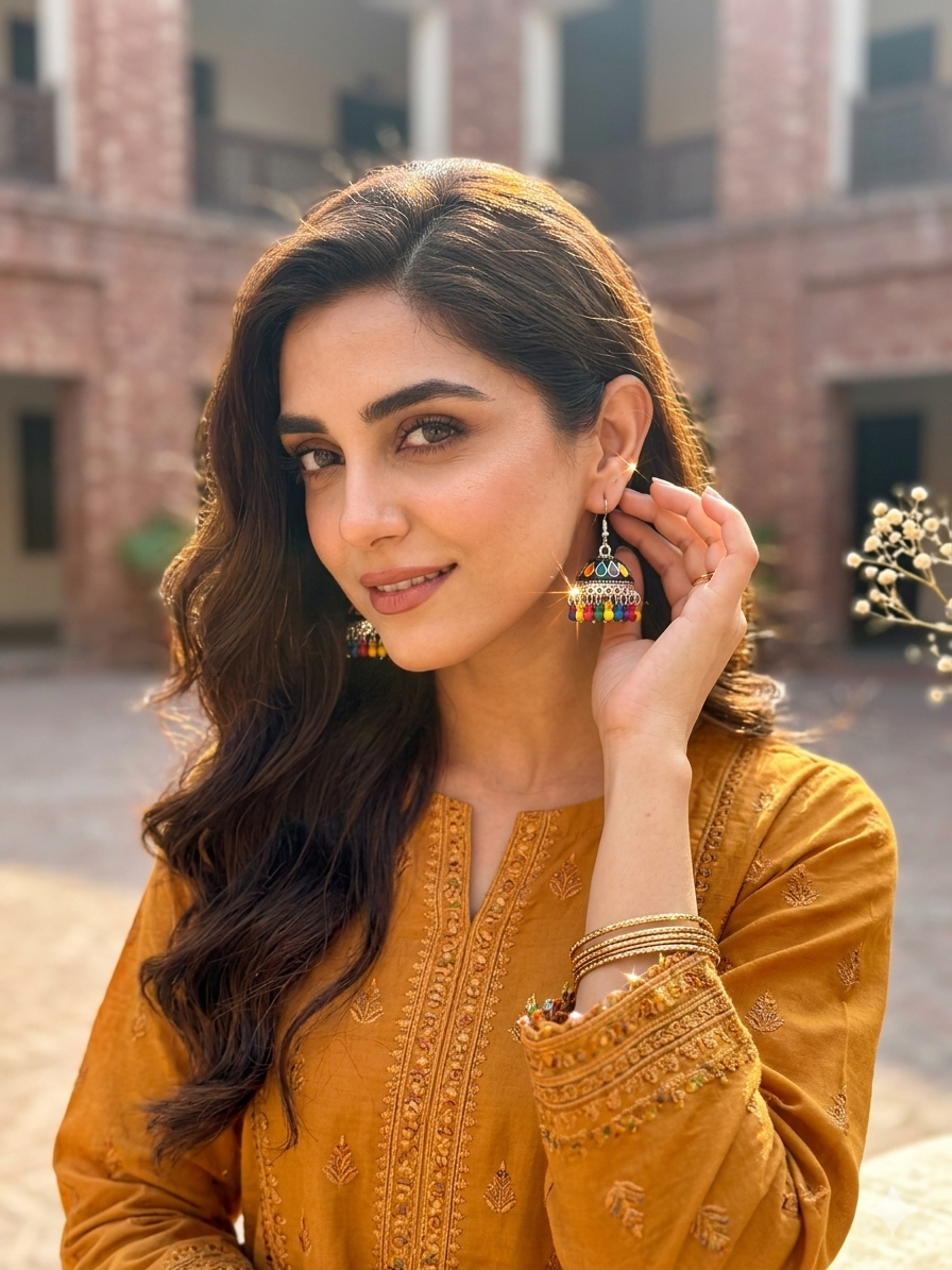 Maya Ali Silver Jhumki (Multicolor)