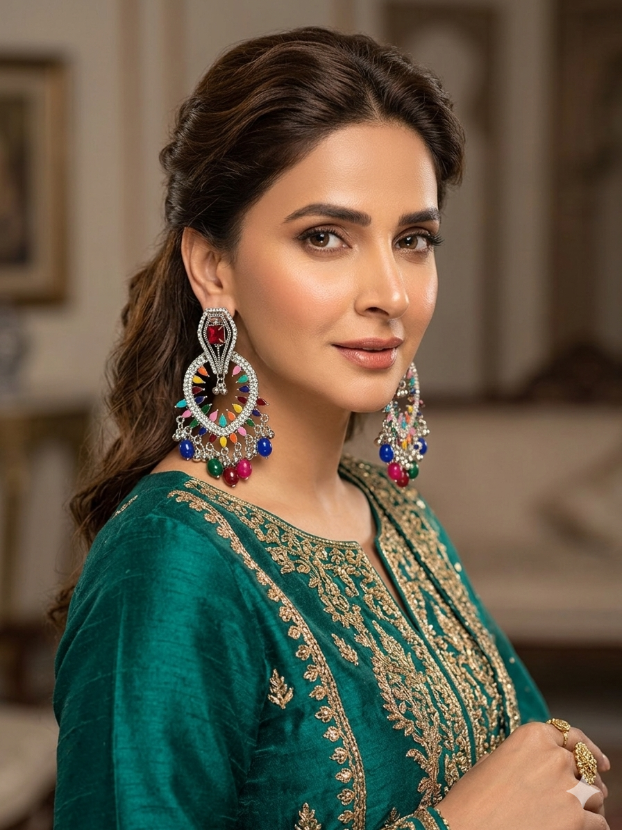 Fizza earring silver and multi(Sheharbano)