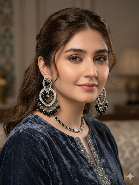Fizza earring silver and black(Sheharbano)