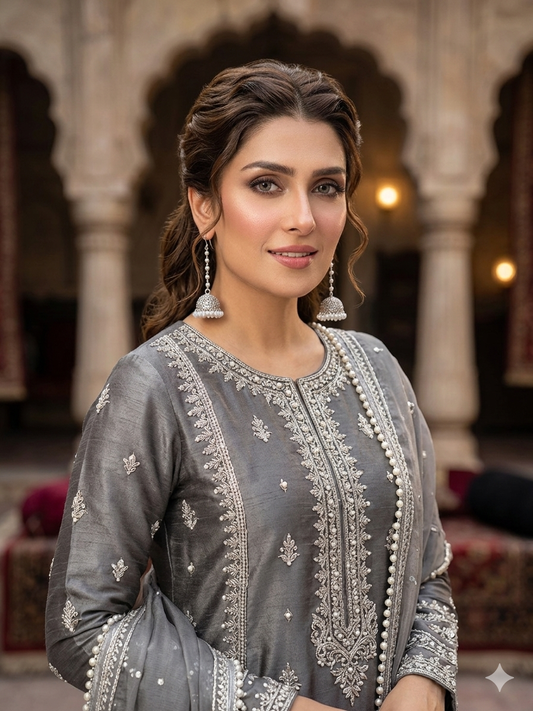 Aik lambi lari walay jhumkay with safaid moti-silver eid collection