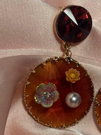 Enamel double round Earrings - brown