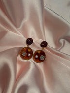 Enamel double round Earrings - brown