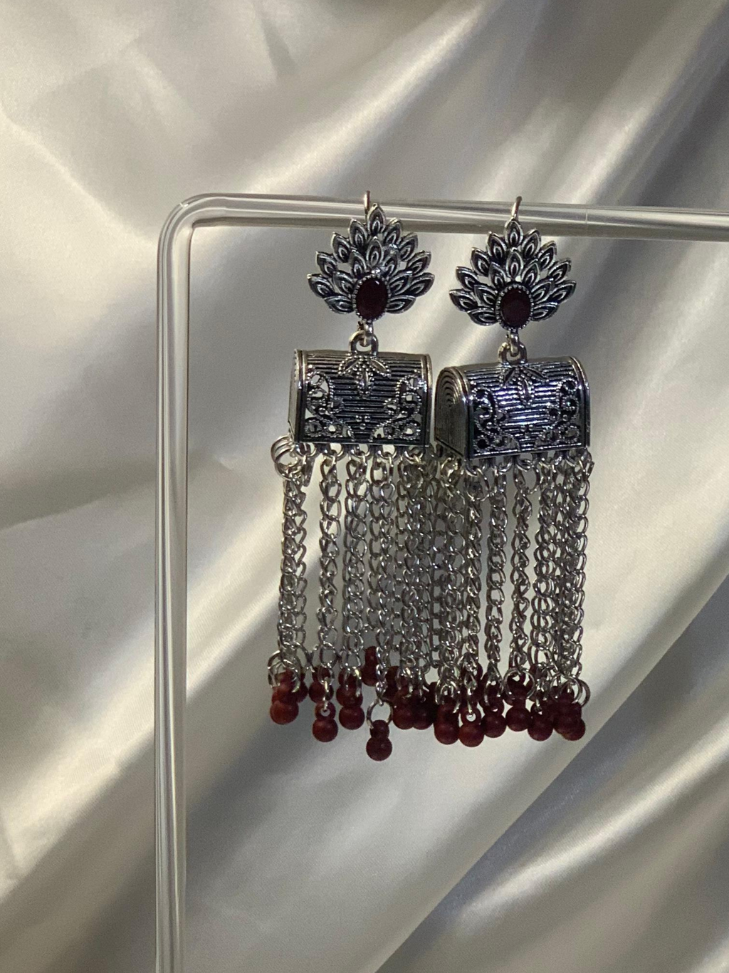 Warq Jhumkay - Silver Maroon