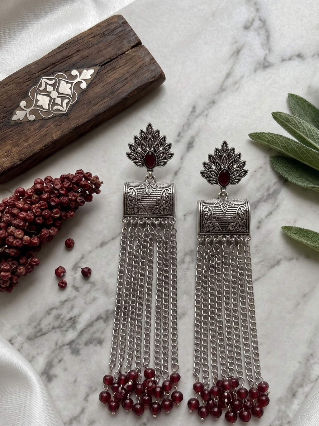 Warq Jhumkay - Silver Maroon