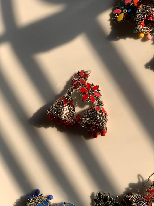 Chandi Sitara Jhumkay - Red