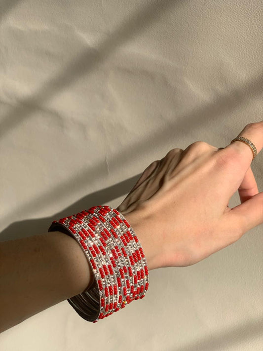 Neha Bangles (Red and Silver)