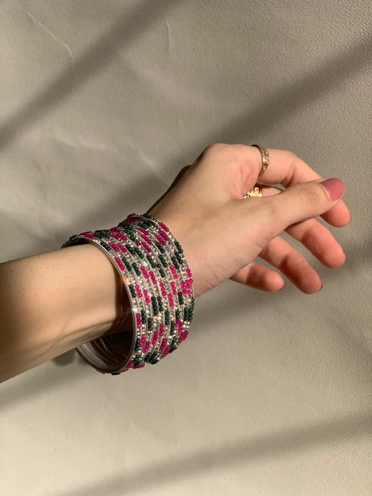 Neha Bangles (Pink, Green and Silver)