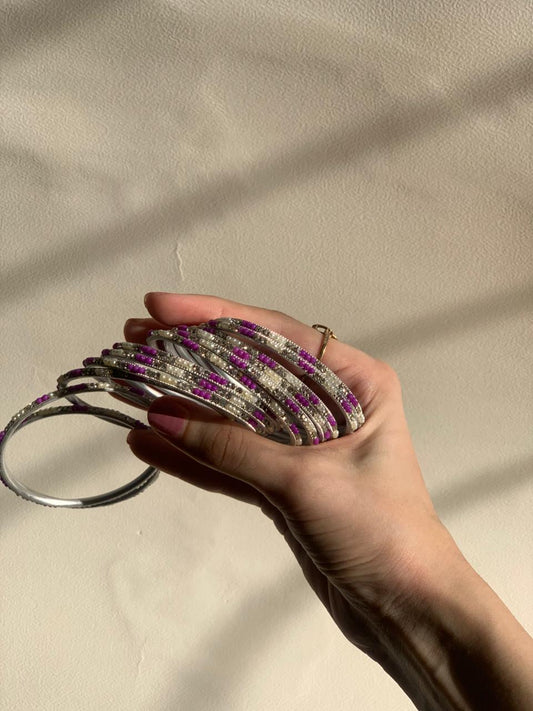 Neha Bangles (Silver, Pearl and Purple)