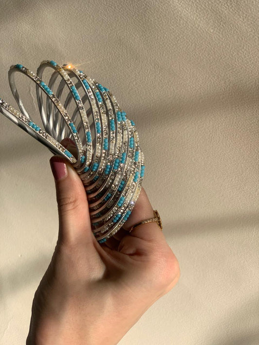Neha Bangles (Silver, Pearl and Turquoise)