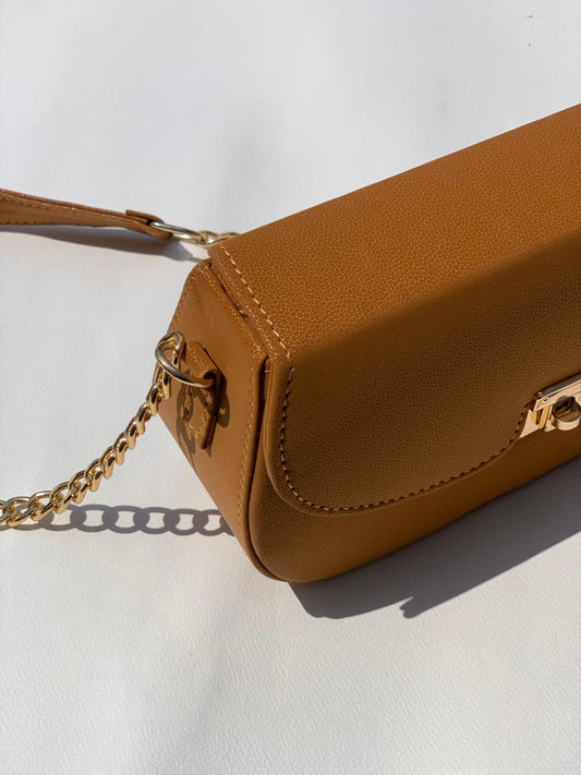 SW-011 Gold Handle Shouulder Bag - Brown