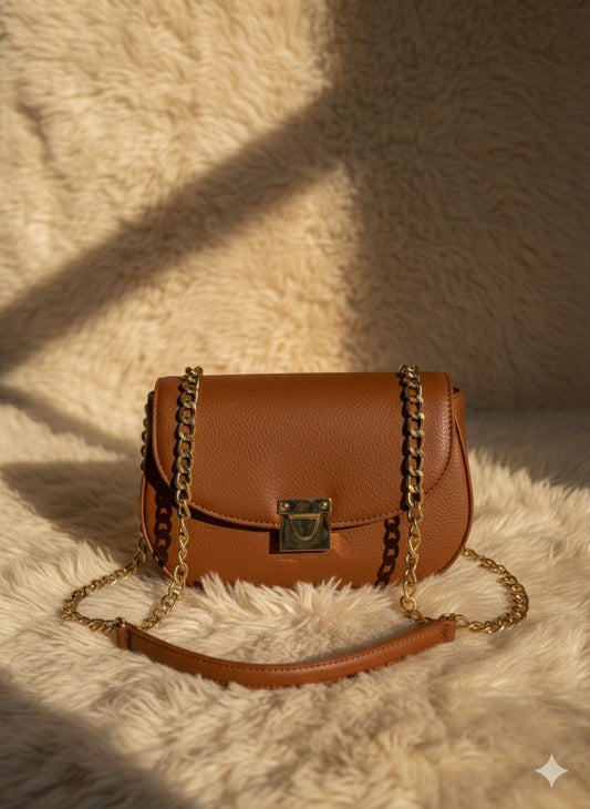 SW-011 Gold Handle Shouulder Bag - Brown