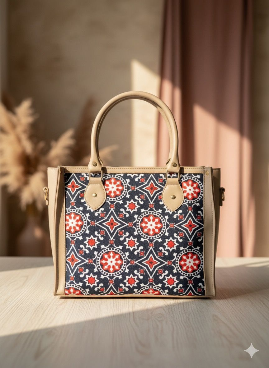 SW-007 Printed Rectangular Bag - Beige