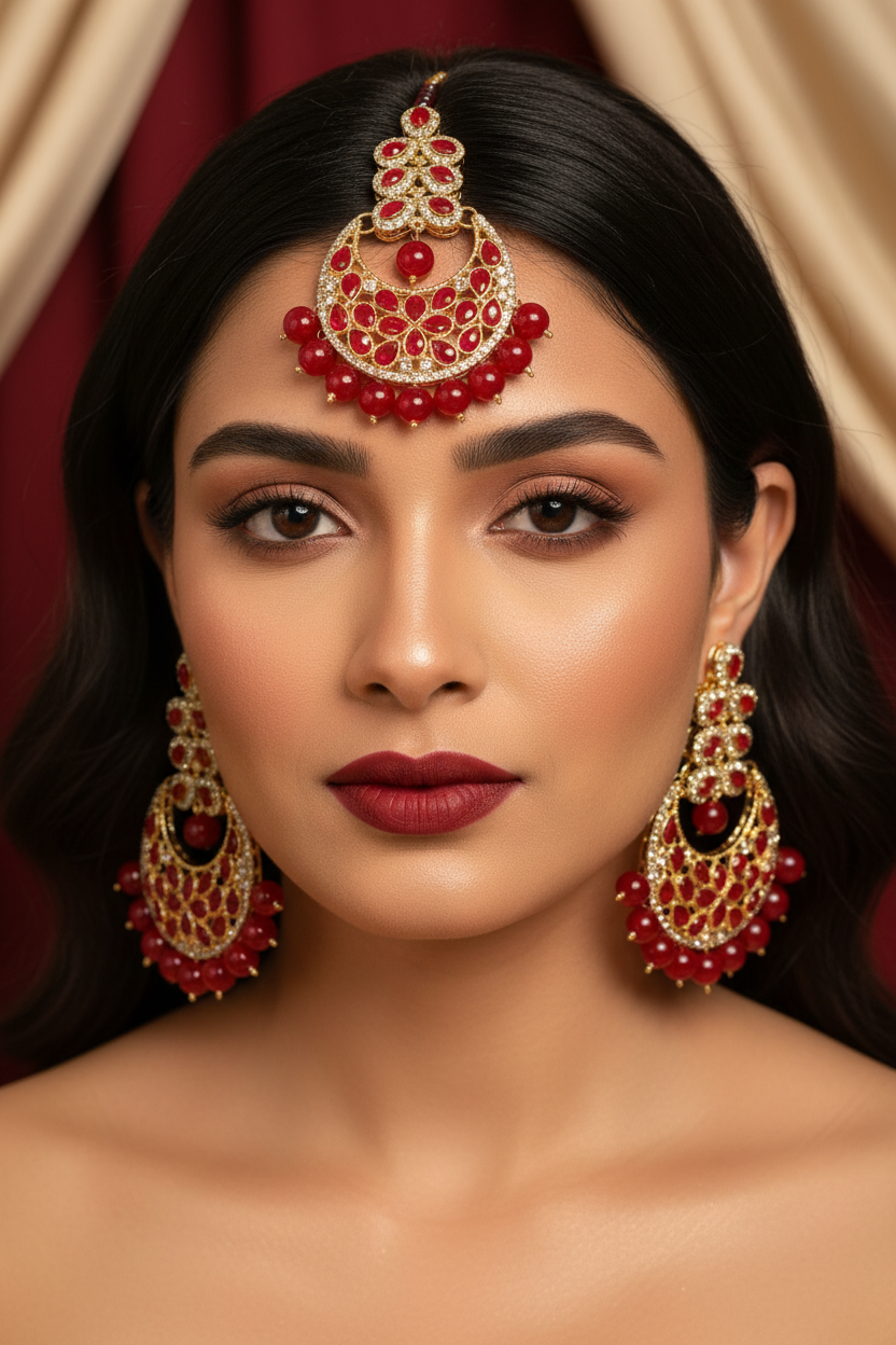 Zahra bindiya and jhumka set - Red