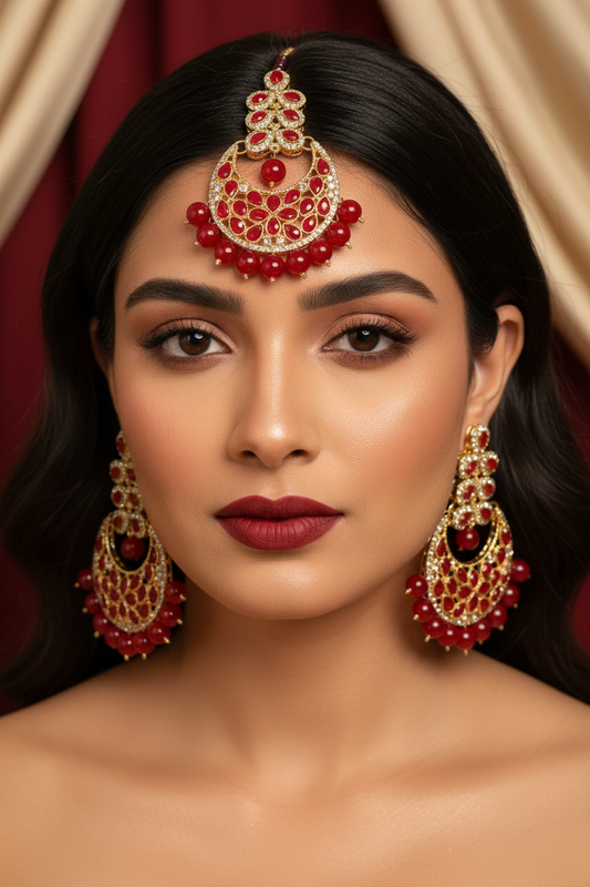Zahra bindiya and jhumka set - Red