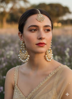 Zahra bindiya and jhumka set - White and Gold