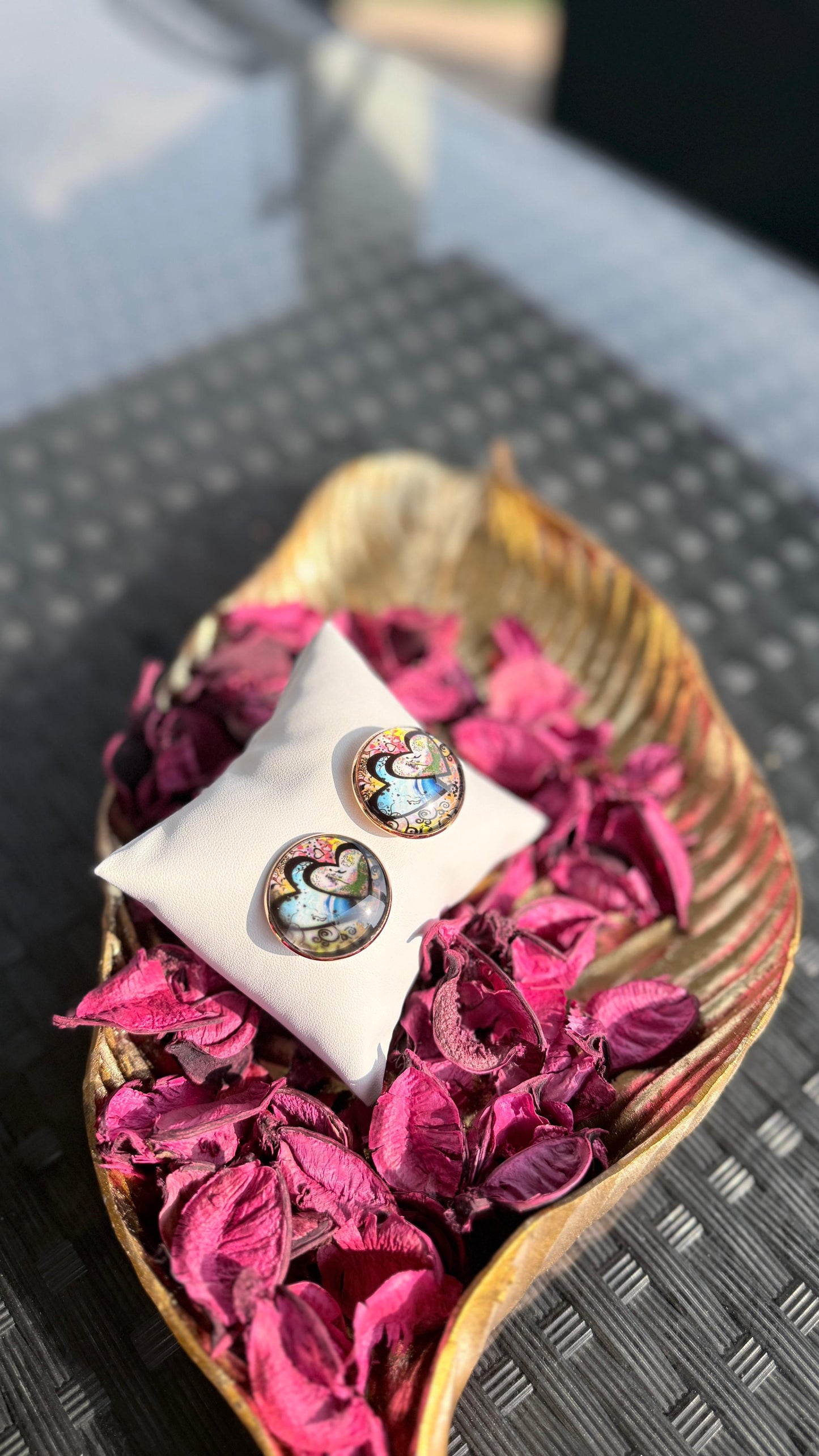 Printed Summer breeze round earrings - Heart