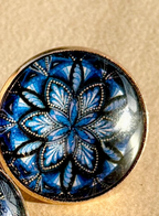 printed Summer breeze round earrings - Blue Black