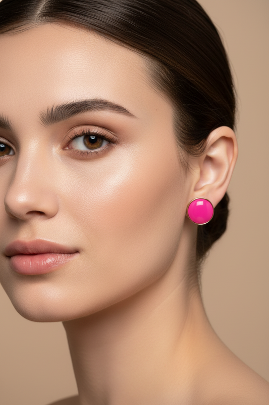 Plain summer breeze round earrings - Pink