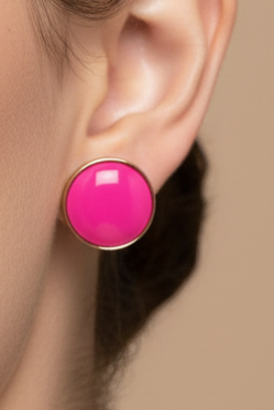 Plain summer breeze round earrings - Pink