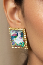 Summer bedazzled square earring - Peacock