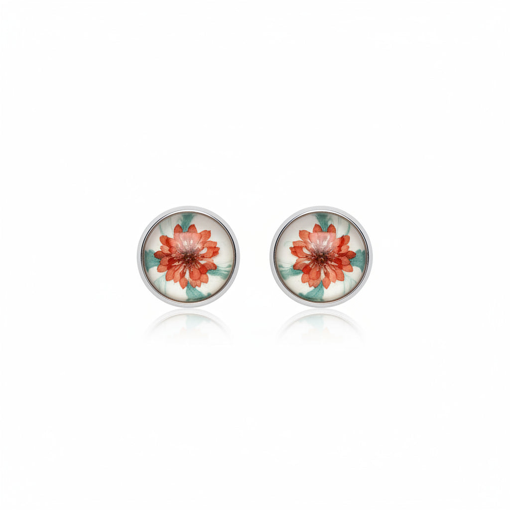 Printed summer breeze round earrings - Orange white