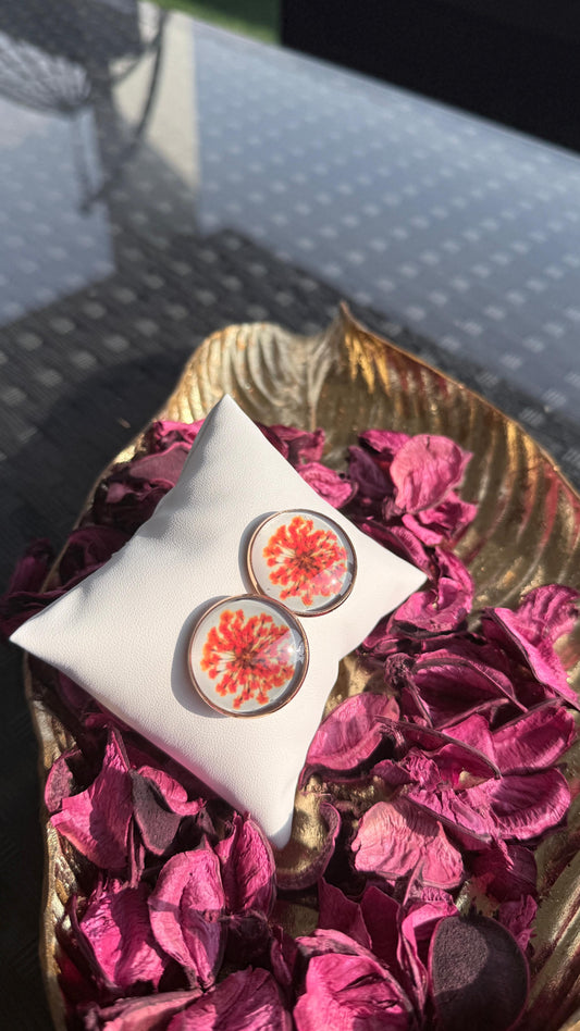Printed summer breeze round earrings - Orange white