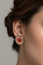 Printed summer breeze round earrings - Orange white