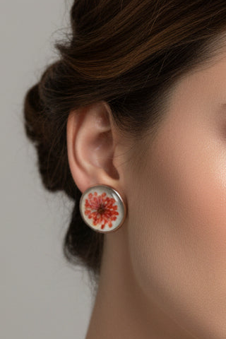 Printed summer breeze round earrings - Orange white