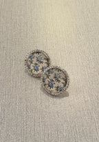Printed summer breeze round earrings - Blue white