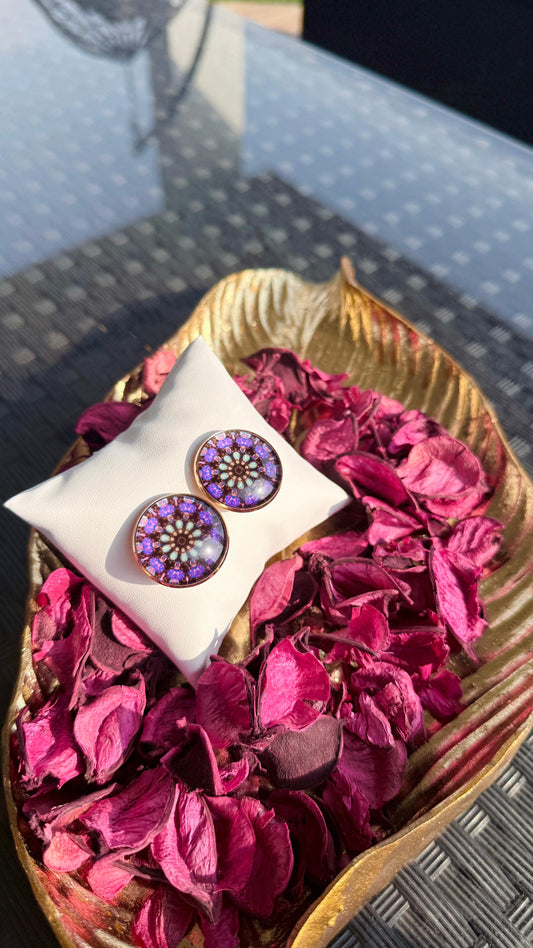 Printed summer breeze round earrings - Purple Black