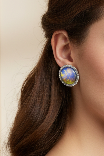 Summer bedazzled round earring - butterfly