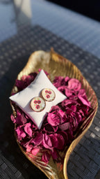 Printed summer breeze round earrings - pink floral