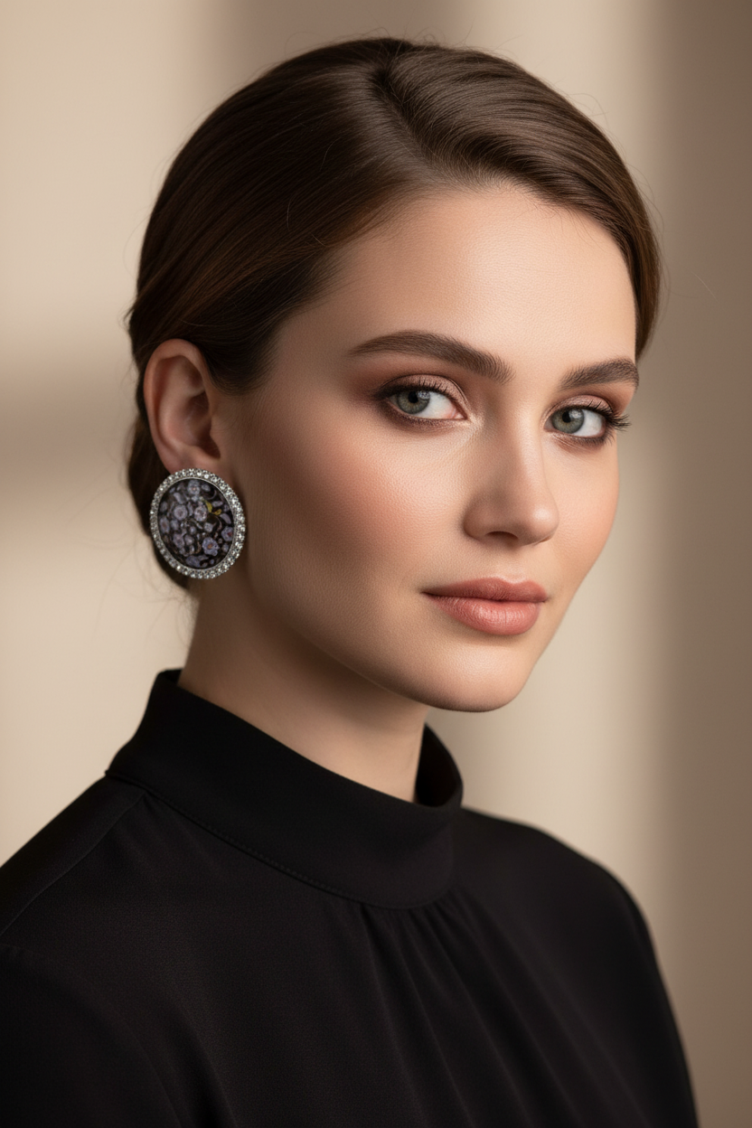 Summer bedazzled round earring- mini flowers