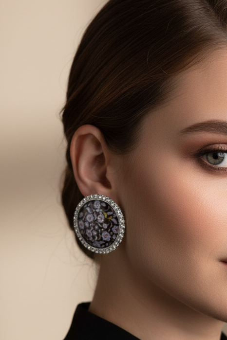 Summer bedazzled round earring- mini flowers