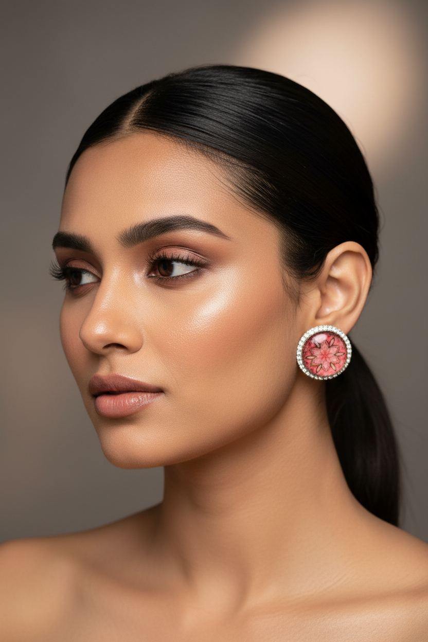Summer bedazzled round earring - Floral